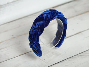 Royal blue braided headband velvet Padded hairband Women headband Braid hairband
