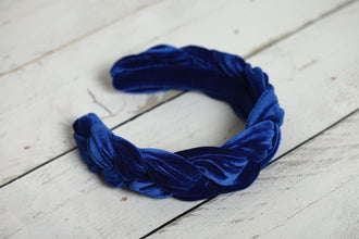 Royal blue braided headband velvet Padded hairband Women headband Braid hairband