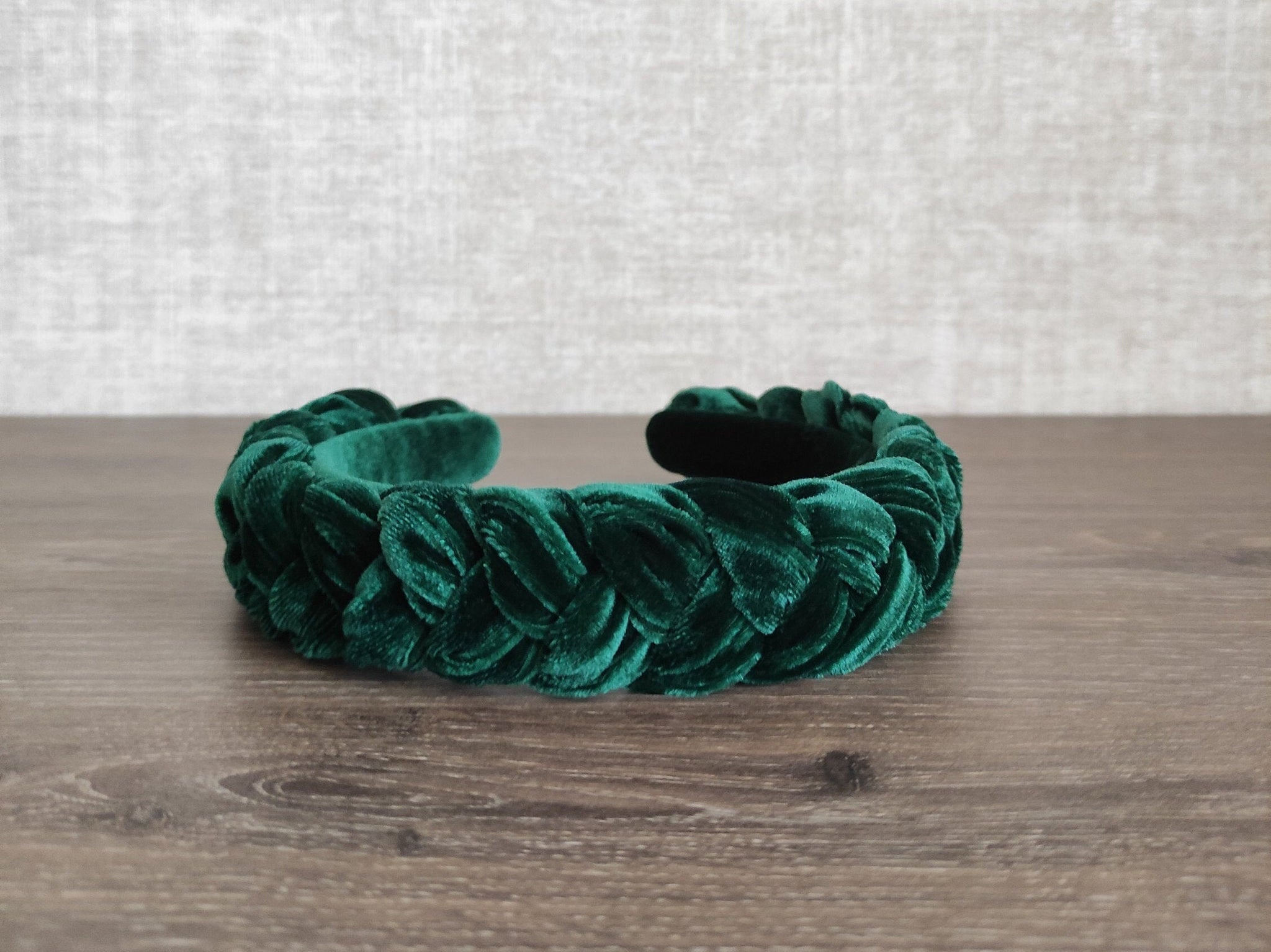 Grеen thin velvet braided headband  Chunky headband for women Plaited headband Braid hairband