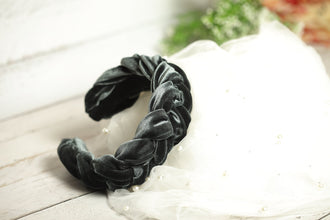 Gray velvet braided headband Women plaited headband Boho braid hairband Padded headband