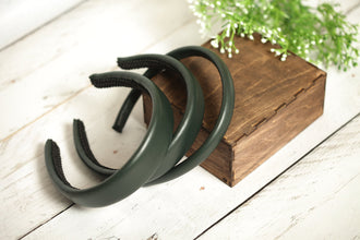Green headpiece Leather headband Padded headband Women headband Thin leather headband 3 cm/2.5 cm/2 cm wide Classic headband