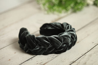 Gray velvet braided headband Women plaited headband Boho braid hairband Padded headband