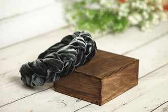 Gray velvet braided headband Women plaited headband Boho braid hairband Padded headband