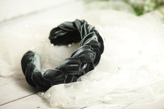 Gray velvet braided headband Women plaited headband Boho braid hairband Padded headband