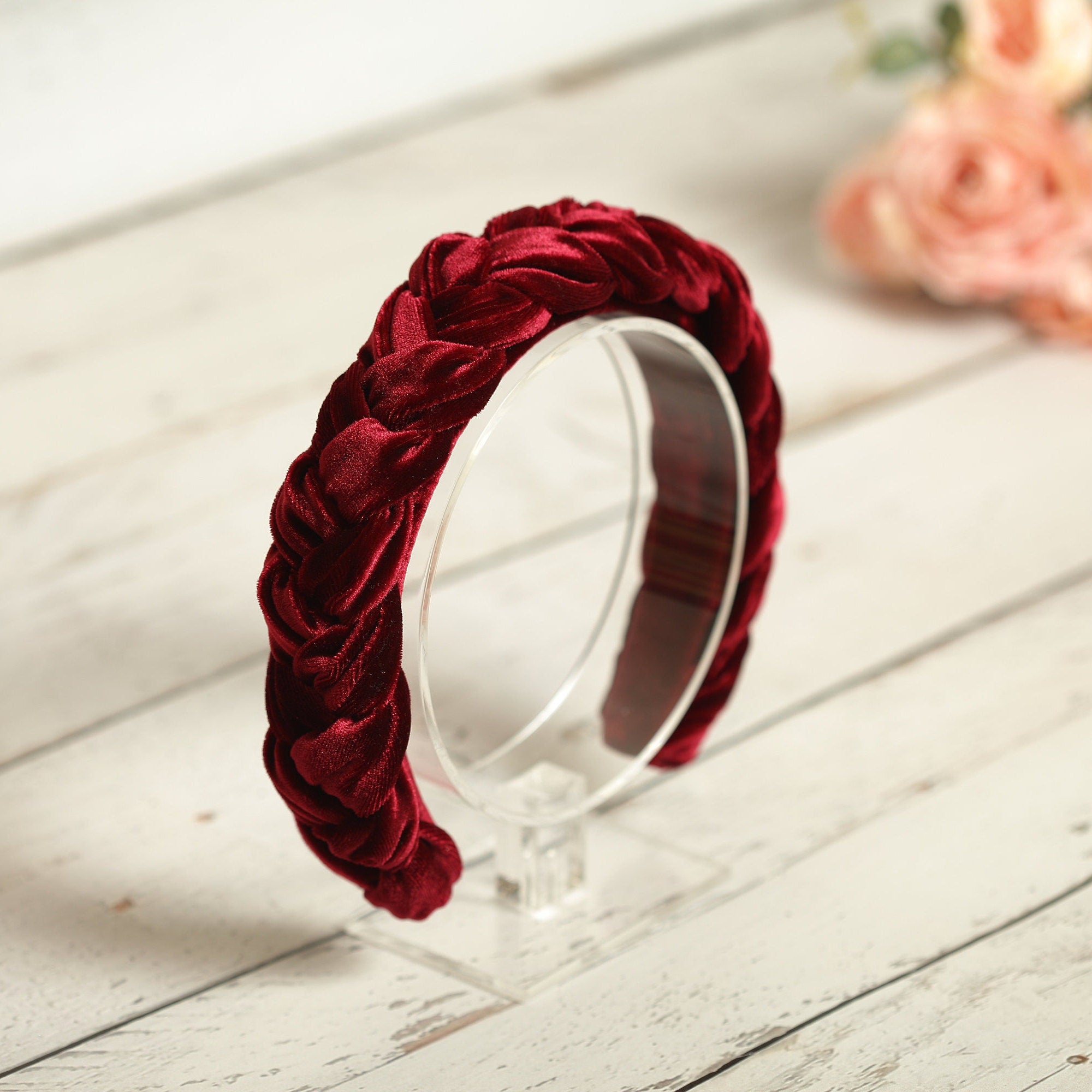 Braided headband Velvet headband Padded headband Burgundy bridesmaid gifts