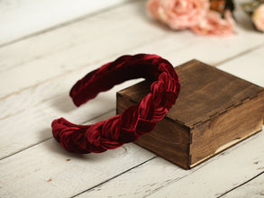 Braided headband Velvet headband Padded headband Burgundy bridesmaid gifts