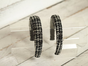 Tweed padded headband black with white Wool headband Classic winter headband Padded alice band Chenille headband 3cm/2,5cm/2 cm wide