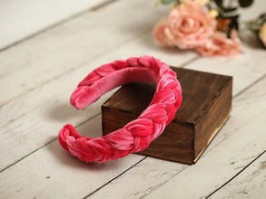Thin braided headband Hot pink velvet headband Braided hairband Plaited headband Women hairband