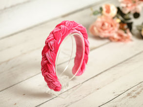 Thin braided headband Hot pink velvet headband Braided hairband Plaited headband Women hairband