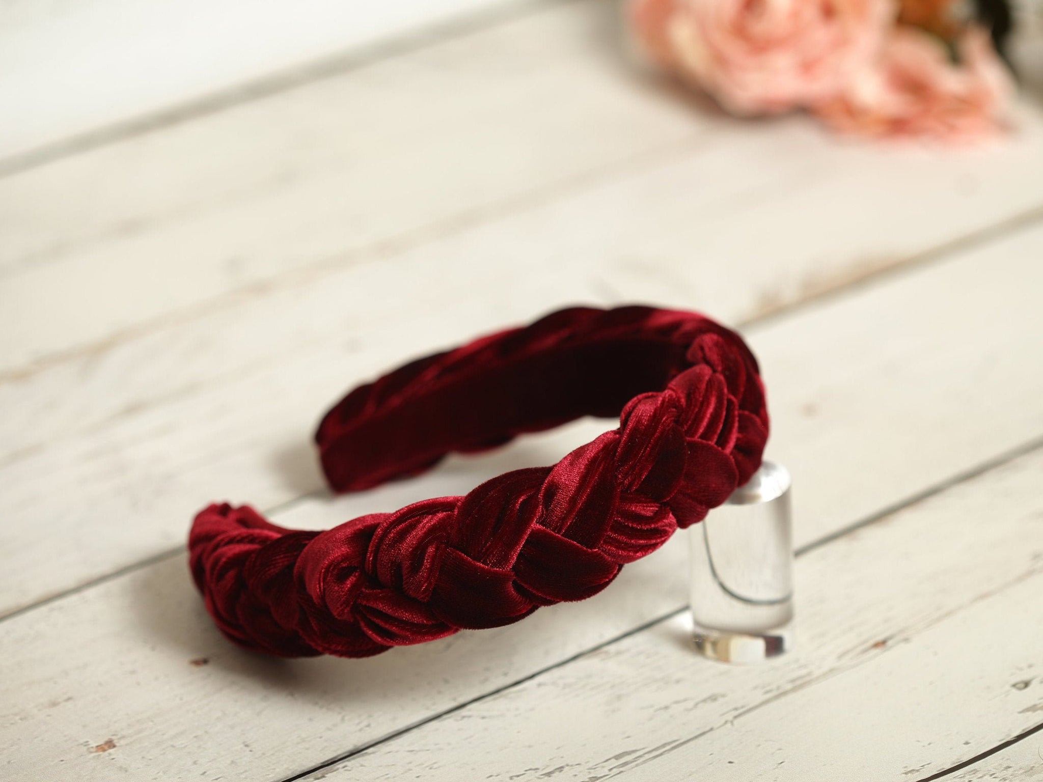 Braided headband Velvet headband Padded headband Burgundy bridesmaid gifts