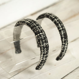 Tweed padded headband black with white Wool headband Classic winter headband Padded alice band Chenille headband 3cm/2,5cm/2 cm wide