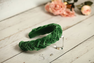 Green braided headband Green velvet headband Thin plaited hairband Women fashion headband summer headband