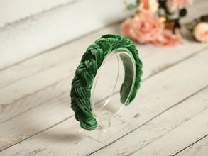 Green braided headband Green velvet headband Thin plaited hairband Women fashion headband summer headband
