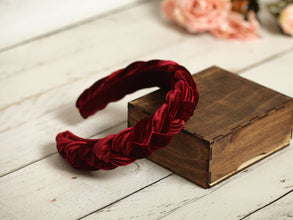 Thin braided headband Hot pink velvet headband Braided hairband Plaited headband Women hairband