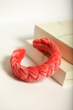 Coral braided headband Orange velvet braided hairband Plaited headband Fashion headband Women alice band