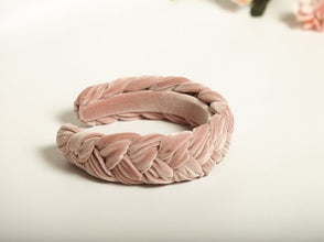 Nude pink braided headband Velvet headband Bridesmaid headband Pink womens headband Padded headband Velvet headband women