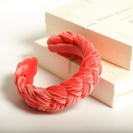 Coral braided headband Orange velvet braided hairband Plaited headband Fashion headband Women alice band