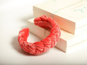 Coral braided headband Orange velvet braided hairband Plaited headband Fashion headband Women alice band
