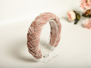 Nude pink braided headband Velvet headband Bridesmaid headband Pink womens headband Padded headband Velvet headband women