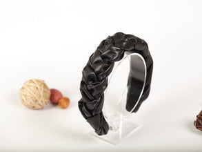 Black faux leather braided headband Plaited hairband Women headband Braided black hair band Chunky braid headband