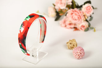 Red satin floral headband Red poppies headband Narrow satin hair band Flower headband women Satin lined headband