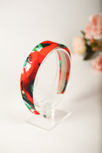 Red satin floral headband Red poppies headband Narrow satin hair band Flower headband women Satin lined headband