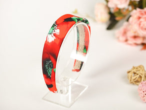 Red satin floral headband Red poppies headband Narrow satin hair band Flower headband women Satin lined headband