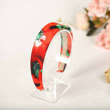 Red satin floral headband Red poppies headband Narrow satin hair band Flower headband women Satin lined headband