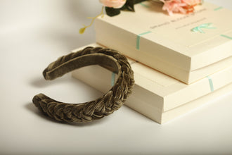 Thin khaki braided headband Velvet plaited hairband Women headband Khaki headpiece Green ladies alice band Chunky headband