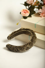 Thin khaki braided headband Velvet plaited hairband Women headband Khaki headpiece Green ladies alice band Chunky headband