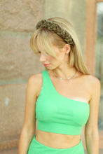 Thin khaki braided headband Velvet plaited hairband Women headband Khaki headpiece Green ladies alice band Chunky headband