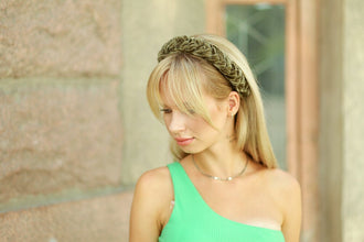 Thin khaki braided headband Velvet plaited hairband Women headband Khaki headpiece Green ladies alice band Chunky headband