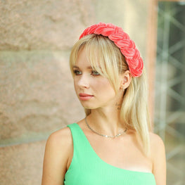 Coral braided headband Orange velvet braided hairband Plaited headband Fashion headband Women alice band