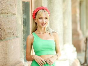 Coral braided headband Orange velvet braided hairband Plaited headband Fashion headband Women alice band