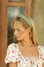 Pistachio leather padded headband Faux leather padded headband Light green domed hair band Women alice band