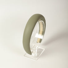 Pistachio leather padded headband Faux leather padded headband Light green domed hair band Women alice band