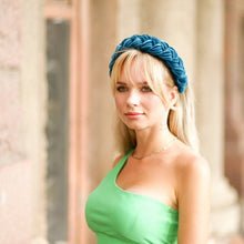 Turquoise velvet braid headband Braided velvet headband Matador headband Turquoise padded headband Women headbands  colorful headband