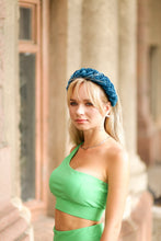 Turquoise velvet braid headband Braided velvet headband Matador headband Turquoise padded headband Women headbands  colorful headband