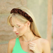 Brown braided headband Velvet headband Plaited headbands for women Padded headband Skinny headband Brown headband brown velvet