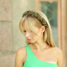 Thin khaki braided headband Velvet plaited hairband Women headband Khaki headpiece Green ladies alice band Chunky headband
