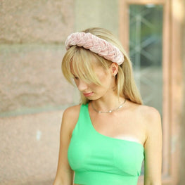 Nude pink braided headband Velvet headband Bridesmaid headband Pink womens headband Padded headband Velvet headband women