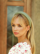 Pistachio leather padded headband Faux leather padded headband Light green domed hair band Women alice band