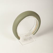 Pistachio leather padded headband Faux leather padded headband Light green domed hair band Women alice band