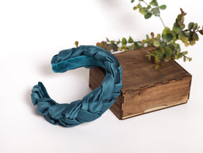 Silk hairband Turquoise braided headband Satin headband Silk headband Petrol headband Women braided headband handmade headband toddler