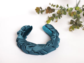 Silk hairband Turquoise braided headband Satin headband Silk headband Petrol headband Women braided headband handmade headband toddler