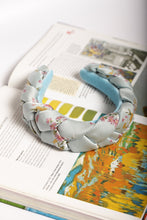 Baby blue satin braided headband Flower print braided hairband Plaited satin headband Powder blue braided headband