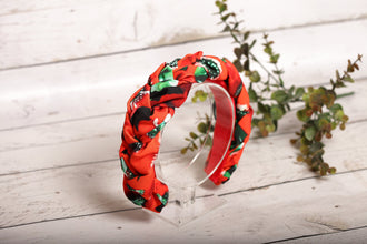 Red braided headband Plaited headband Poppy print headband Women hairband  Womens hair accessory gift Colorful headband