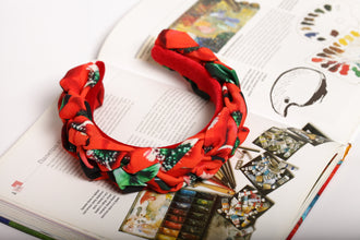 Red braided headband Plaited headband Poppy print headband Women hairband  Womens hair accessory gift Colorful headband