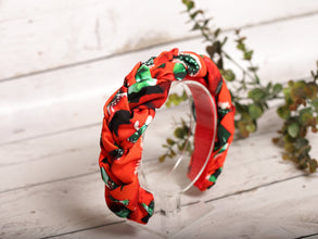 Red braided headband Plaited headband Poppy print headband Women hairband  Womens hair accessory gift Colorful headband