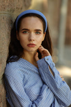 Blue linen headband Padded  blue linen hairband Summer headband Classic headband 3cm/2.5cm/2cm wide